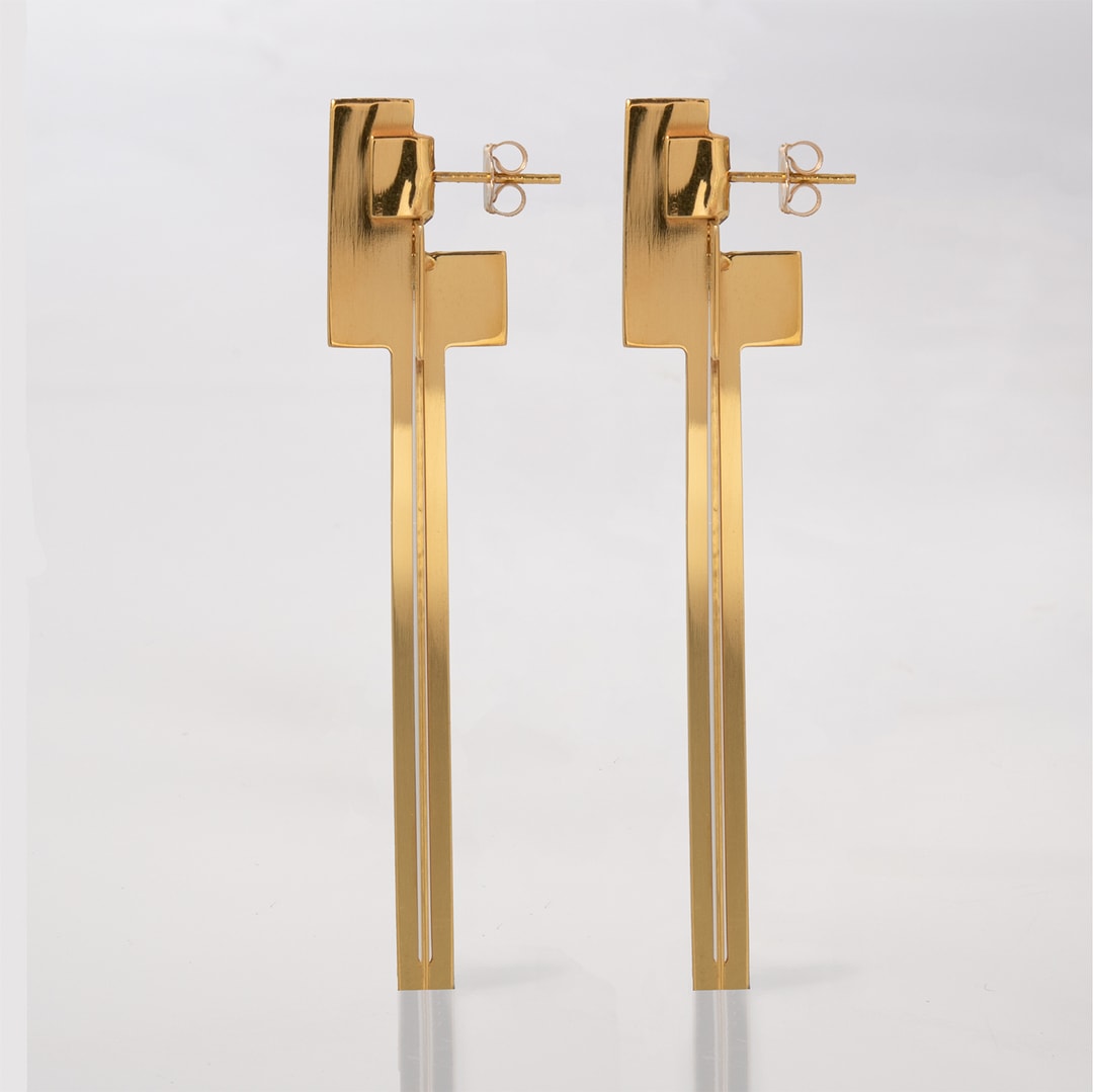 CROSS CROSS, EARRINGS, 24K GOLD PLATED, SIDEWAYS, WEB