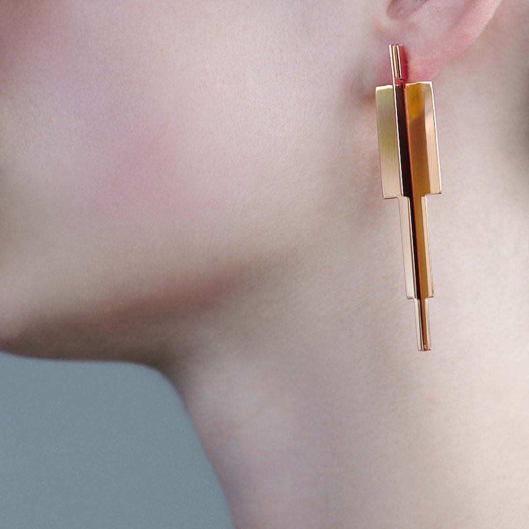 cross icicle , earrings , 24K gold plated