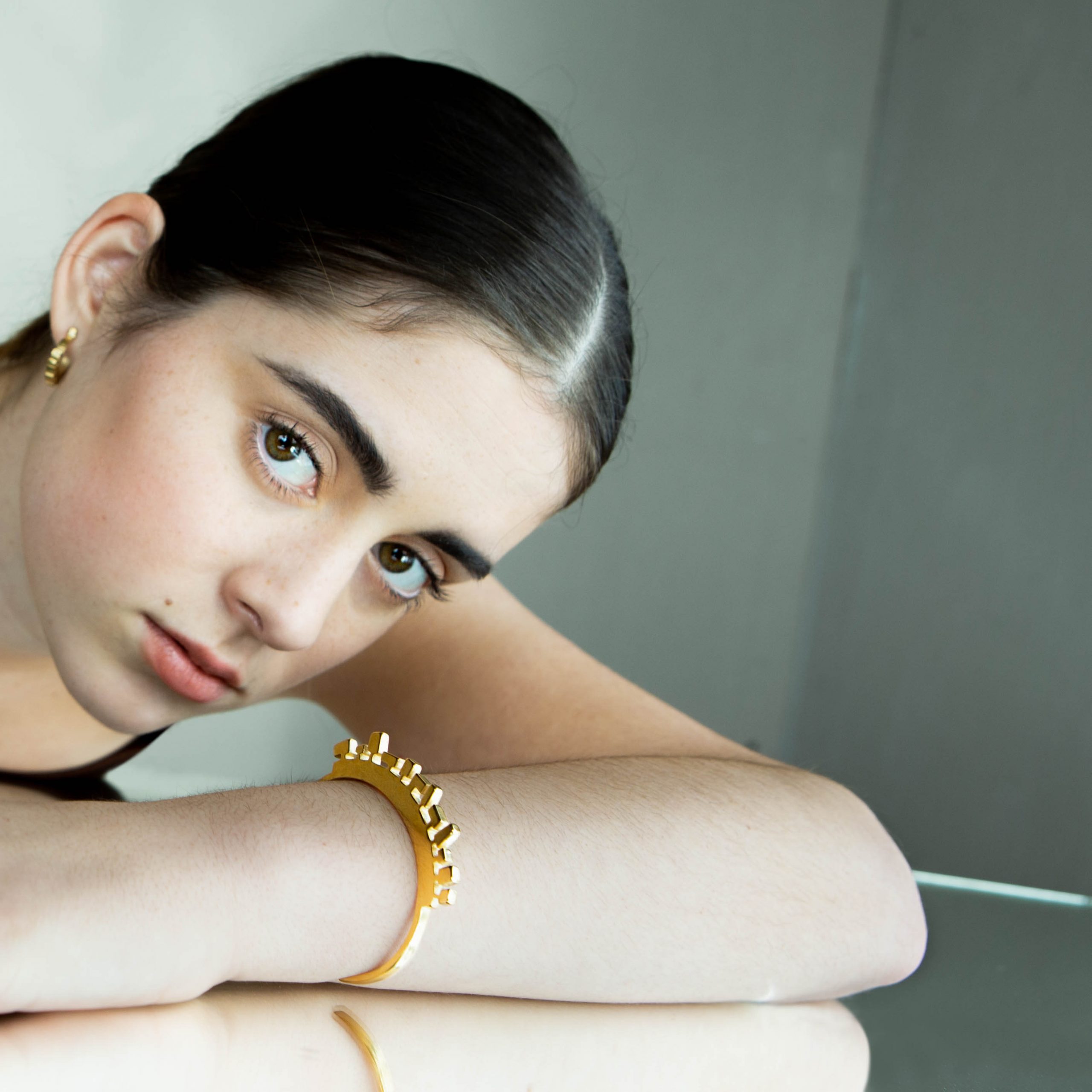 CROON/CROONTJES, BRACELET/EARRINGS, 24K GOLD PLATED, CAMPAGNE, WEB