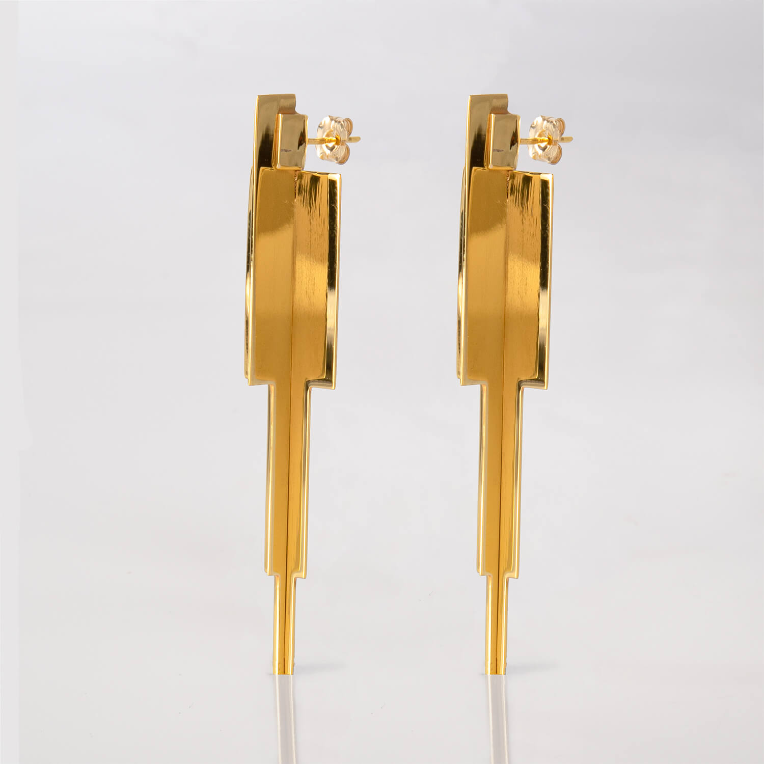 cross icicle, earrings, 24k gold plated, side, web