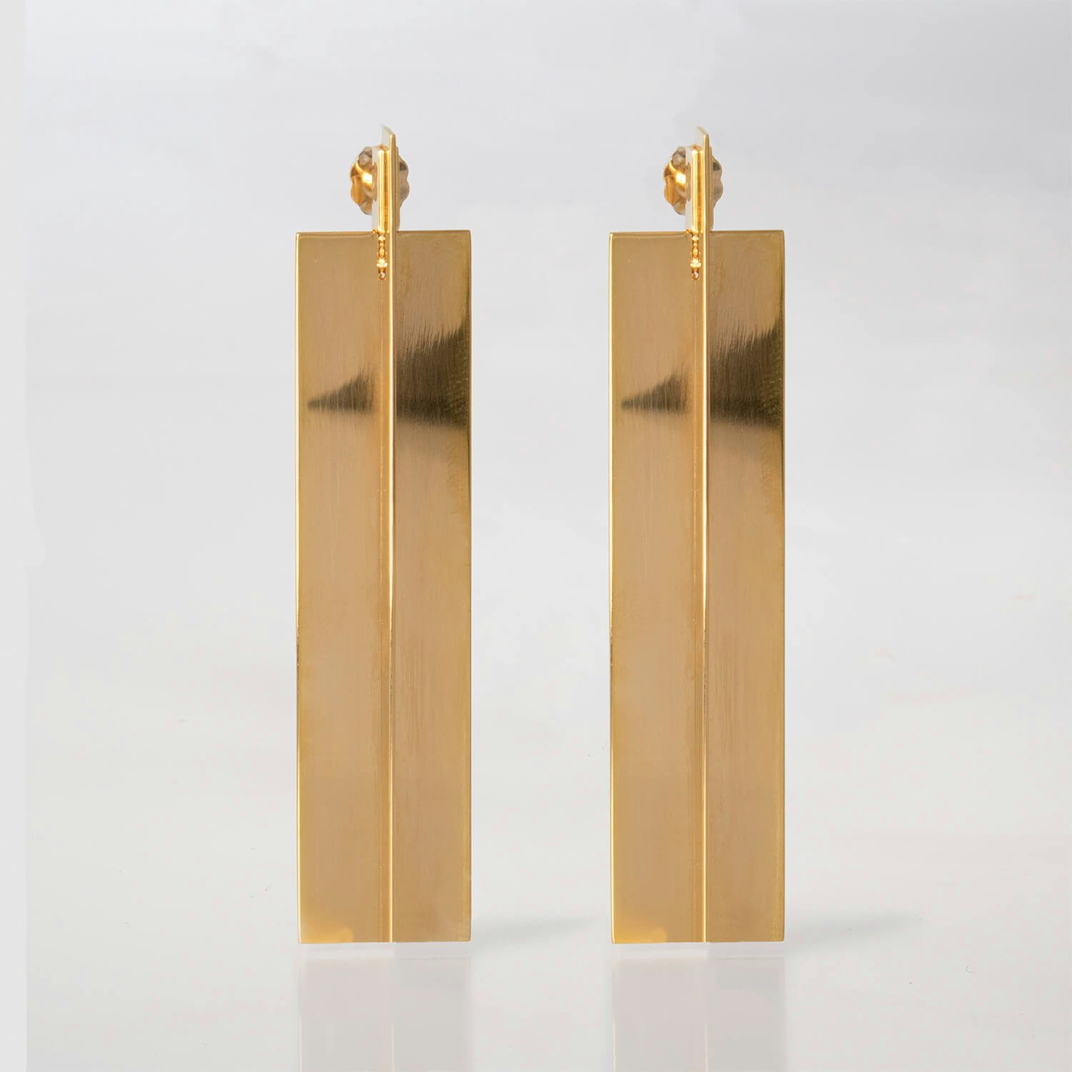 cross square, earrings, 24k gold plated, front, web