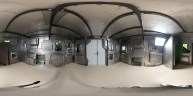 360° panorama — inside the metal house